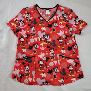 Disney Womens Large scrub top Minnie Mouse stretch Material Cute For Valentine